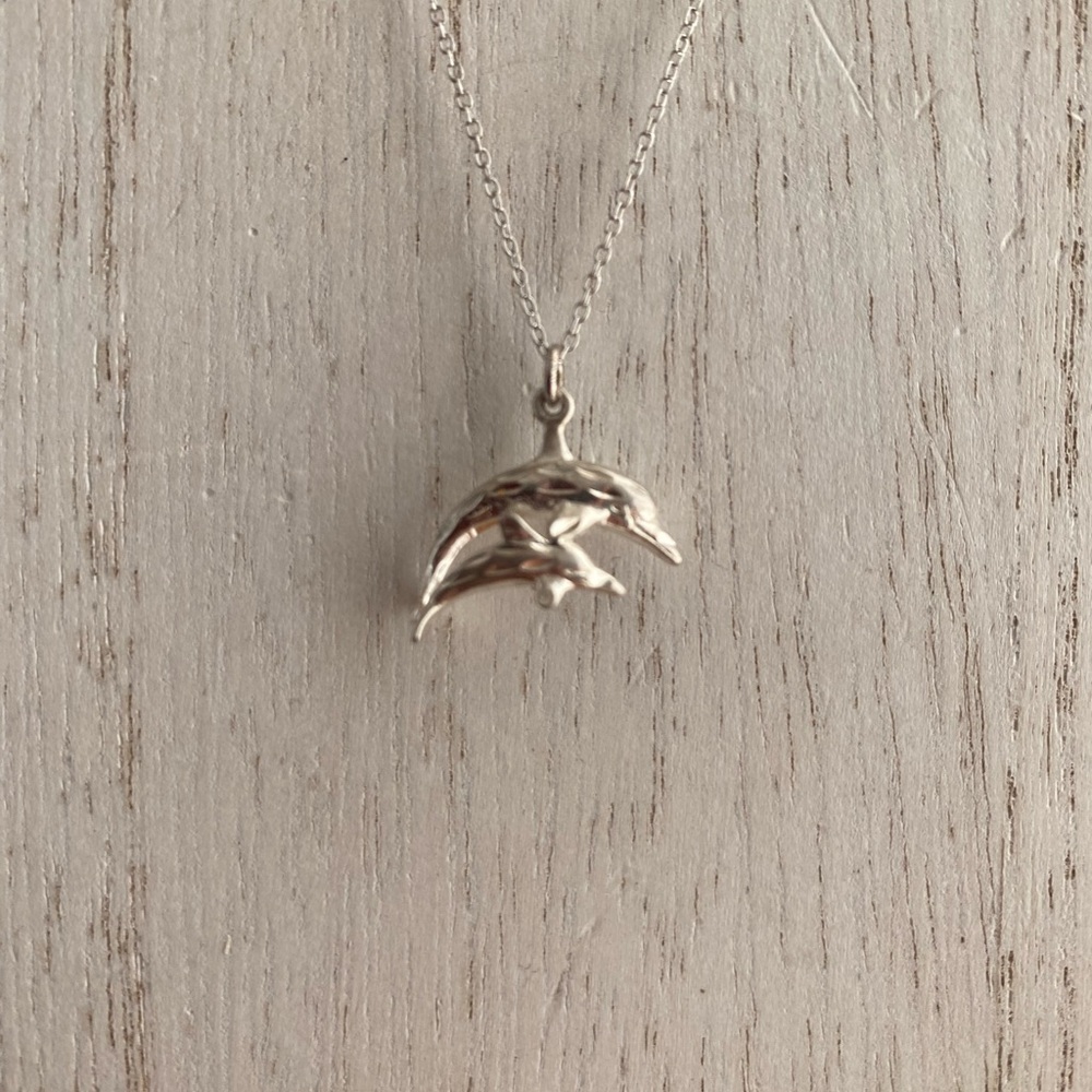 Sterling silver double dolphin necklace